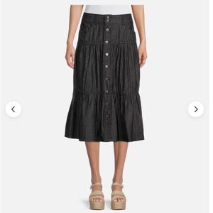 Time & Tru Black Tiered Denim Skirt Sz 14